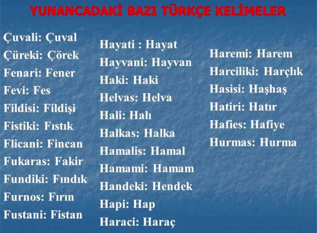 Türkçe ve Yunanca ortak sözcükler